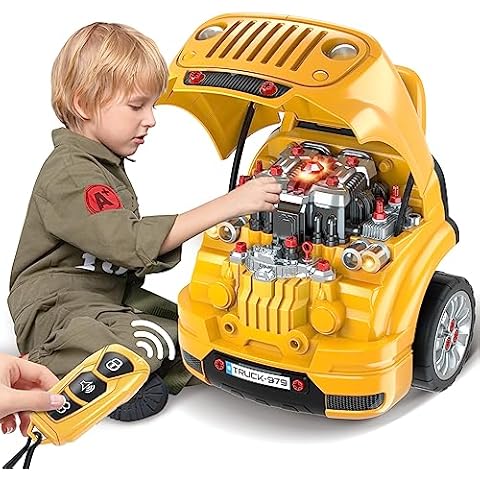 SpringFlower Toys for 3 4 5 6 7 8 Years Old Boys, Large Truck Engine, Mechanic Repair Set for Kids, Big Truck Builder Kit, Take Apart Motor Vehicle Pretent Play Car Service Station, for Kids Cover