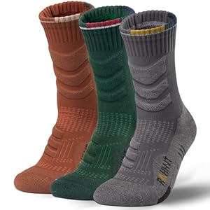 Merino Wool Compression Anti-Blister Hiking Socks Outdoor Walking Crew Socks for Men Women, Breathable Moisture Wicking, Cushioned, Seamless Toe, (3 Pairs)