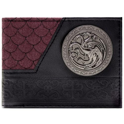 Westeros Game of Thrones Targaryen Fuego & Sangre Dragón Sello Billetera/Cartera Bi-Fold ID & Porta-Tarjetas, Rojo