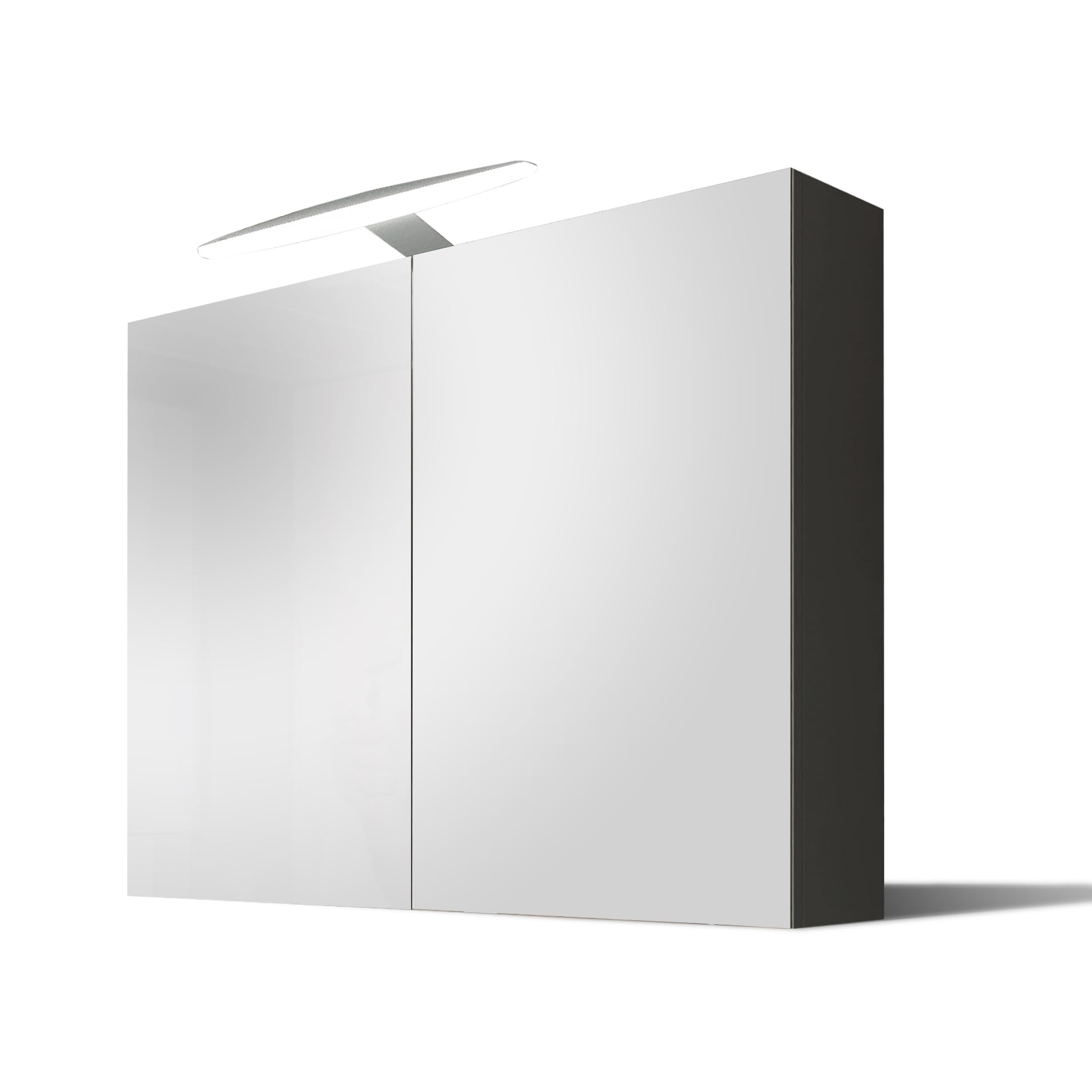 Artforma Armario de baño con espejo, lámpara de baño (70 x 60 x 17 cm), color antracita, armario de baño iluminado, armario de baño y enchufe en color blanco