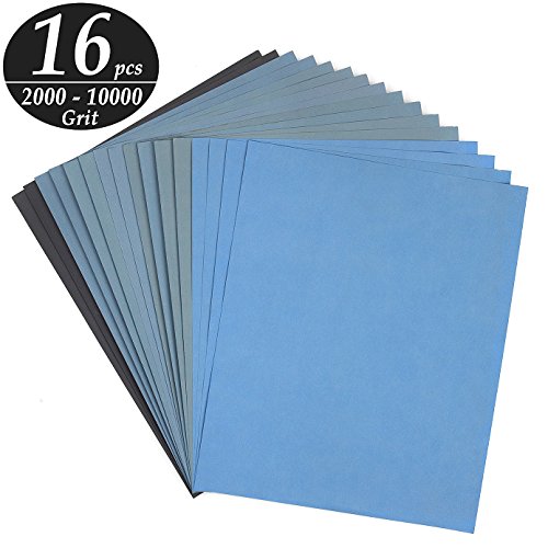 ADVcer 9x11 inch 16 Sheets Sandpaper, Wet or Dry 2000-10000 Grit 8 Assortment