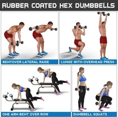 KIRARO Set of 2.5Kg x2pcs Fixed Weight Rubber Coated Cast Iron Hexagonal Dumbbell for Home/Commercial Gym (5Kg) 2