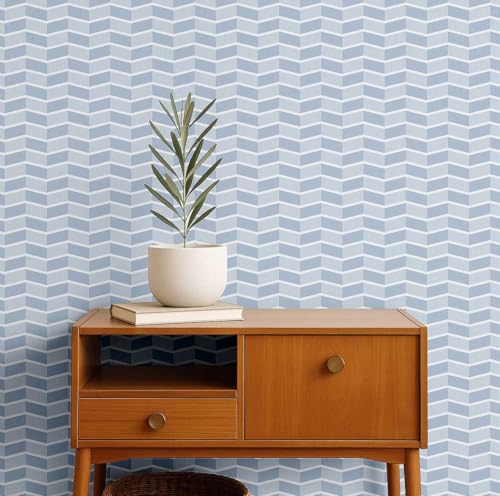 Papier peint vinyle texturé bleu géométrique décoration murale S4Sassy - 2