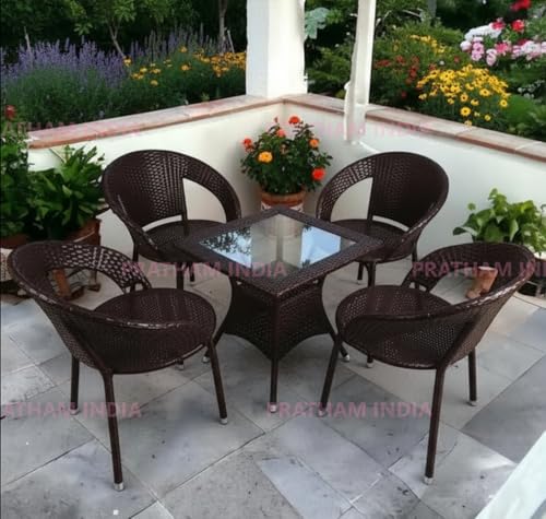 Image of India Outdoor Indoor Patio Set Bistro Set Wicker Chair Patio Set for Living Room Dining Room Lawn Balcony Outdoor Garden Chair Set with Glass Table