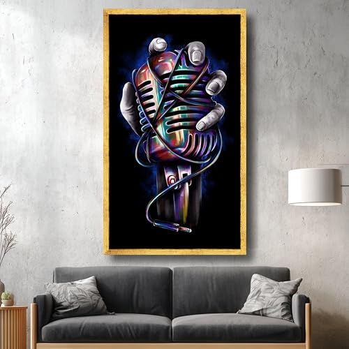 Tableau microphone vintage rétro en toile déco murale 50x90cm - 4