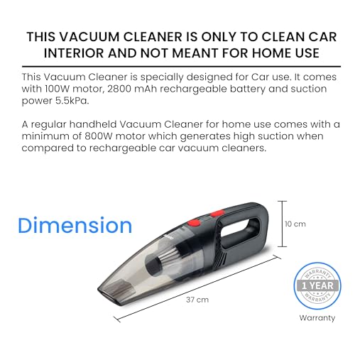 Image of AGARO HVC1081 Cordless Rechargeable Car Vacuum Cleaner, Portable, Handheld,100W, 5.5KPA Power Socket,Stainless Steel Filter, Red