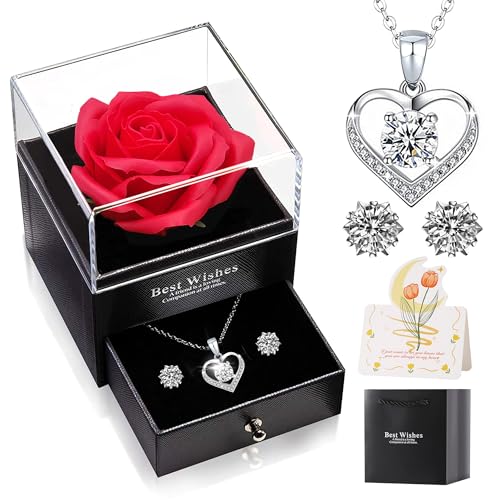Ewige echte Rose Geschenke für Frauen[925er Silber]Halskette Ohrringe...