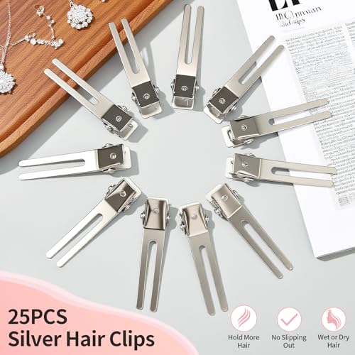 25 PCS Hair Clips for Styling, Silver Alligator Clips Hair Duck Bill Hair Clip, 4.5CM Rustproof Metal Curl Clips Sectioning Hairclips with Holes for Hair Styling, Roller, Salon, Hair Accessories - Image 3