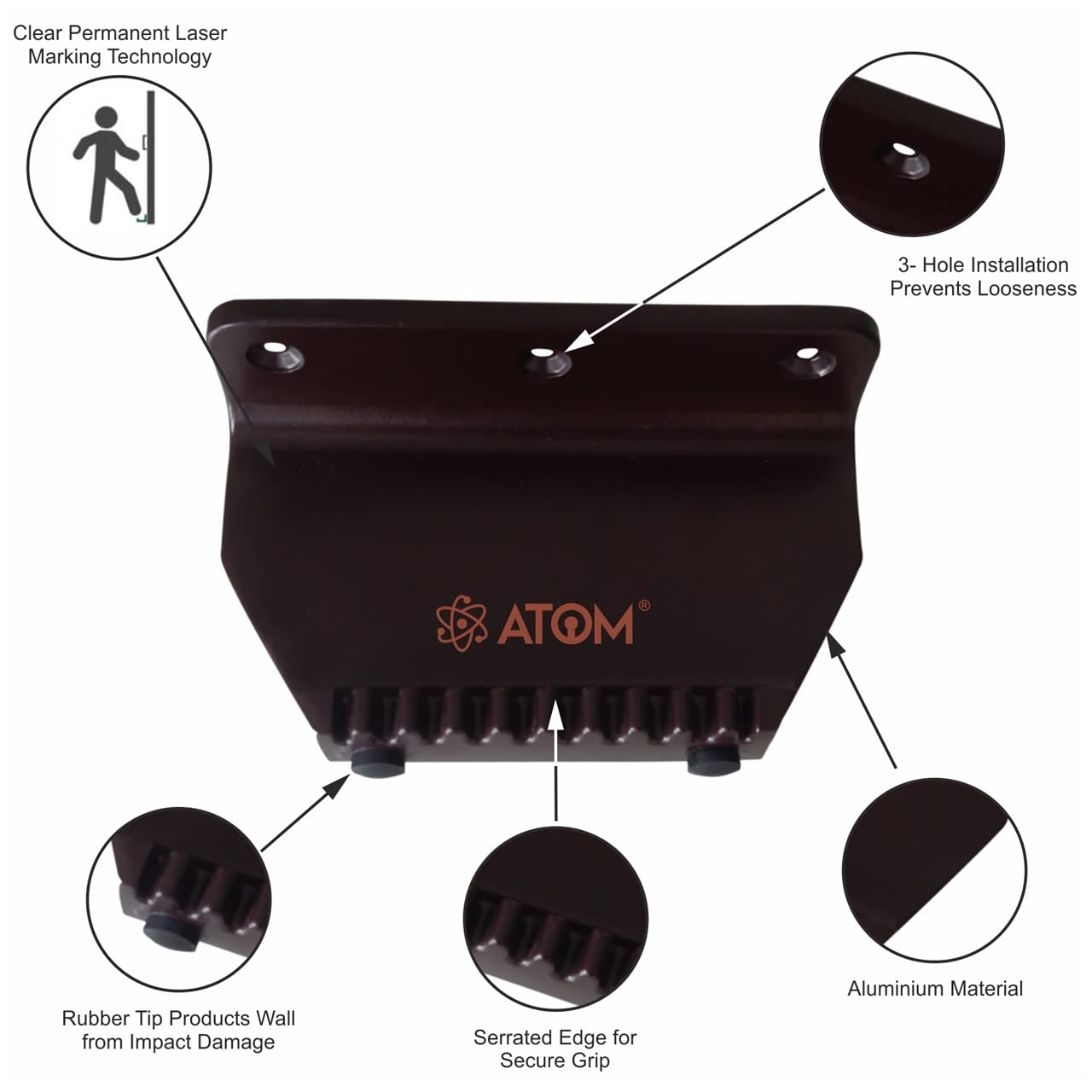 Atom Foot Operated Door Opener, AD Aluminium Door Pedal for Contactless Handsfree Safety Access, Step and Pull Strong Door Opener (Brown Color), Pack of 1 — Amazon image 2