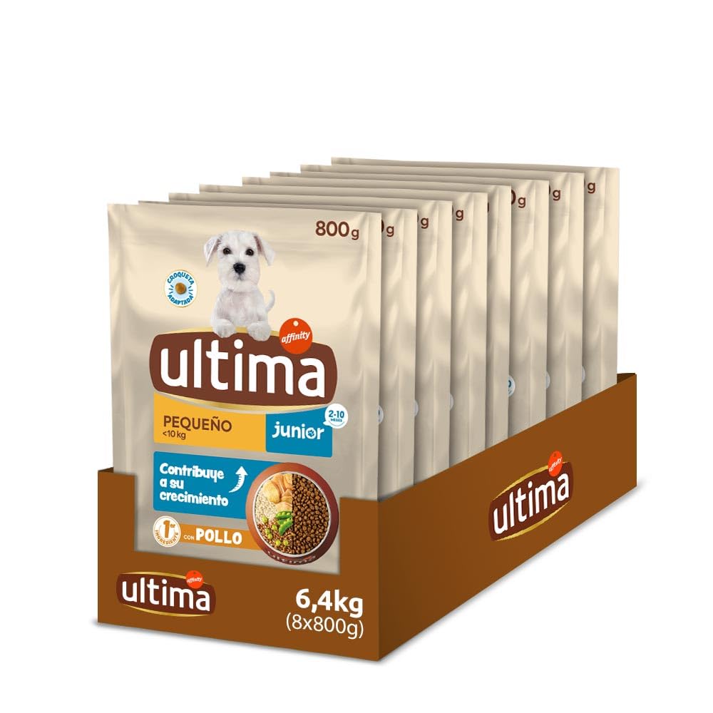 Ultima Pienso para Perros Mini Junior con Pollo - Pack de 8 x 800 g, Total: 6.4 kg