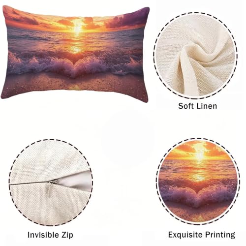 Housse coussin extérieur imperméable 40x80 en lin double face avec zip invisible - 5