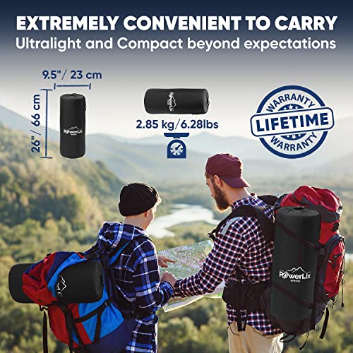 Powerlix Sleeping Mat Pad – Self-Inflating Foam Pad - Insulated 3Inches Ultrathick Mattress For Camping Backpacking, Hiking - Ultralight Camping Mat Pad For A Tent, Built In Pillow (Dark Black) #TOP3