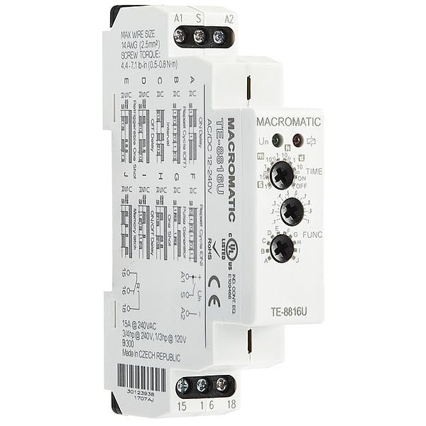 Multifunction Time Delay Relay, Square, Multi Function, 10 Functions 12 to 240V AC/DC, SPDT - 1 Each