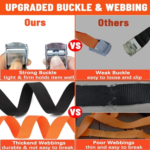 4 PCS Lashing Straps 1 Inch Wide 16FT, Adjustable Tie Down Straps Cam Buckle, Cargo Straps with Buckles Up 200LBS for Luggage, Kayak, Car Roof Rack, Motorcycle, Trucks, SUV, SUP Surfboard