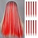 Produktbild FESHFEN Farbige Haarverlängerung, 10 PCS Rot Haarteil für Mädchen Princess Party Highlight Bunte glatte Haarverlängerungen Clip in Kostümen Haarteil für Mädchen, 50cm