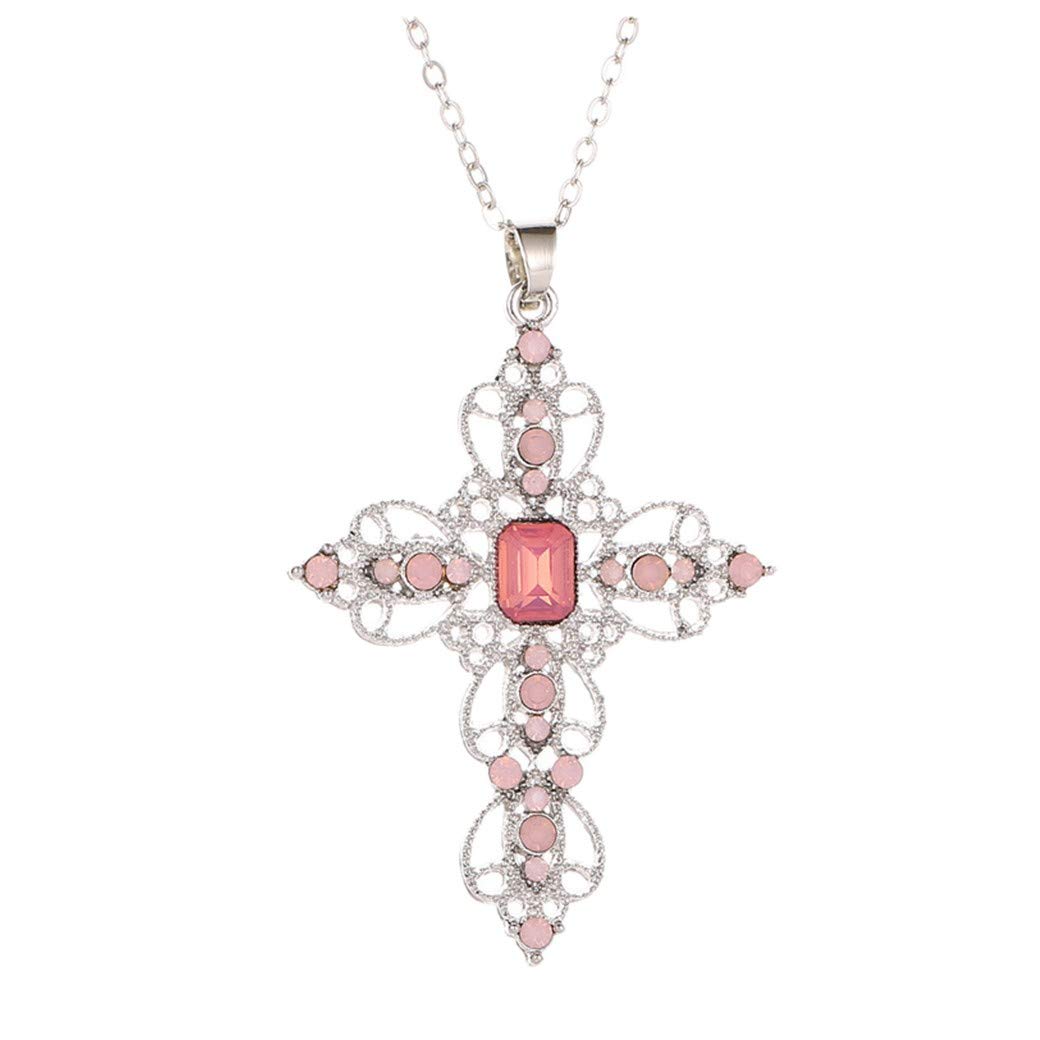 Necklace for Women, Dainty Colorful Crystal Hollow Cross Pendant Necklace Chain Elegant Ladies Rhinestone Necklace Jewelry Gift