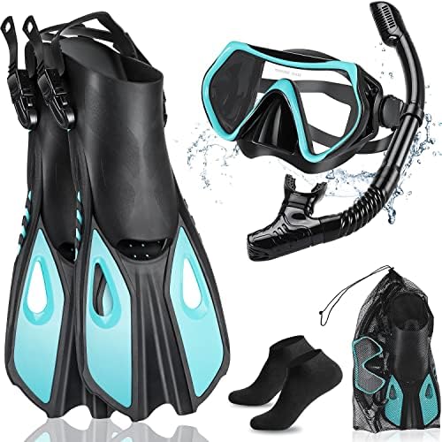Adult Men Women Snorkeling Gear, 5 in 1 Panoramic Diving Mask Dry Snorkeling Set, Anti-Fog and Leak-Proof, with Mesh Bag for Swimming, Snorkeling（S/M）