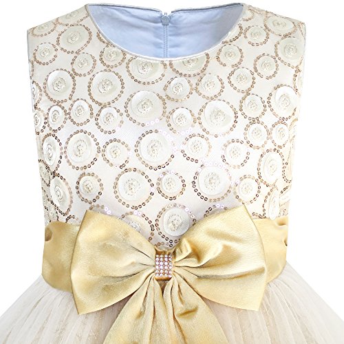 Image of Sunny Fashion Girls Dress Shinning Sequins Beige Tulle Layers Wedding Pageant