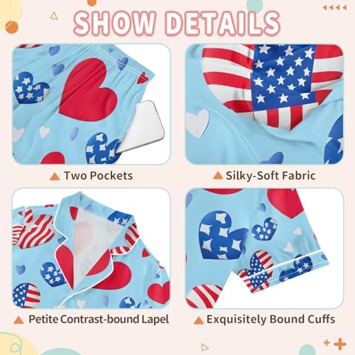 senya The Usa Hearts Star Satin Summer Pajama Sets Silk Short Sleeve Button Down Sleepwear3