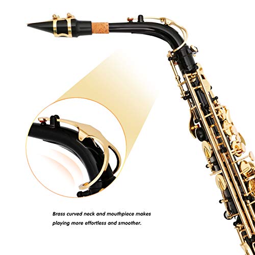 eastrock blackgolden alto saxophone e flat sax full kit for students beginner with carrying casemouthpiecemouthpiece cushion padscleaning clothampcleaning rodwhite glovesneck strap