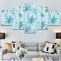 SIGNWIN 5 Panel Canvas Wall Art Modern Art Decorative Elements Fun Illustrations Leaves Multicolor Patterns for Home Decorations Ready to Hang - 60