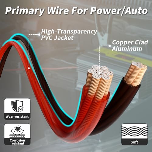 Energeaster 8 Gauge 25ft Each-Black/Red CCA Wire, Low Voltage Primary Automotive or Ground Cable, Battery Cable, 8AWG, C - Additional View