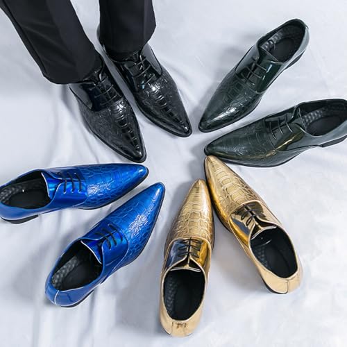 Men's Patent Leather Printed Patchwork High Heel Oxfords Fashion Pointed Toe Classic Lace Up Heighten Tuxedo Dress Shoe for Formal Business Party Wedding4