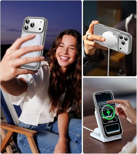 Image of Elzzi Clear Floral Case for iPhone 17 Pro Max, Lavender Flower Clear Phone Case for Women Girls, Cute Aesthetic Purple Botanical Transparent Shockproof Protective Slim Cover (Grey)