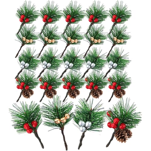 RHQFDM 20 Stück Naturnah Künstliche Tannenzweige mit Roten Beeren...
