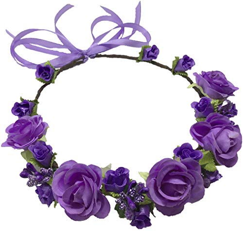 Flower Crown Girls Floral Headpiece - Artificial Purple Roses Wedding Bridal - Wreath Boho Kids Toddler Flower Crown Girls Floral Headpiece - Artificial Purple Roses Wedding Bridal - Wreath Boho Kids Toddler