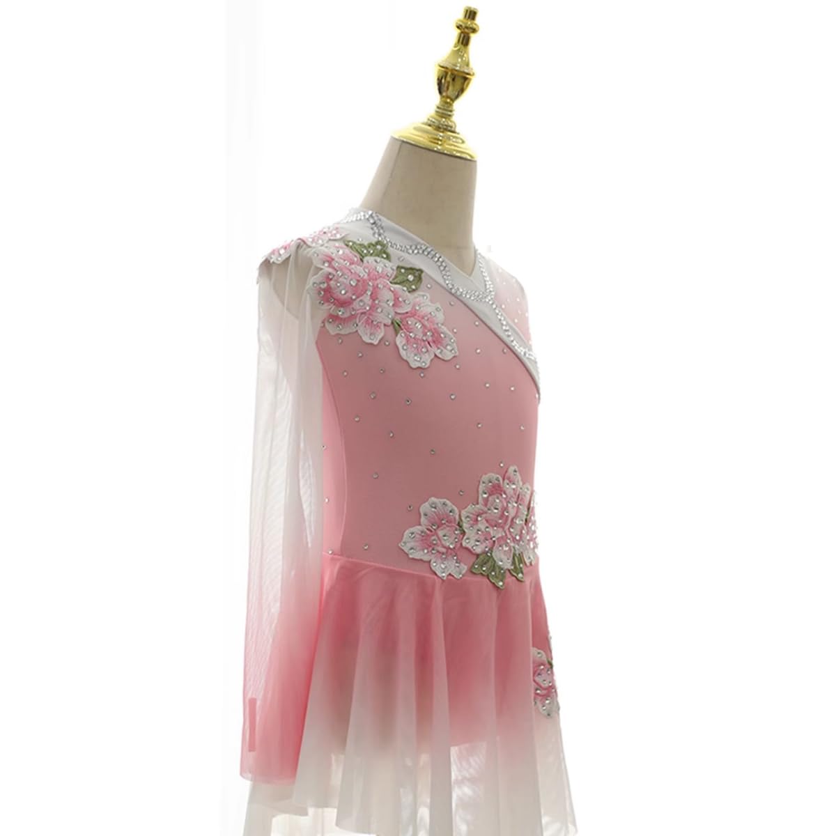 Maillot De Danza Patinaje para Mujer Leotardo Manga Larga De Gimnasia Rítmica con Falda Tul Y Pedrería Brillante Disfraz De Bailarina Baile Competición Adulto
