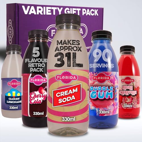 Florida Soda Syrup Compatible With Sodastream - Aspartame Free Standard Range | Strawberry Sour Apple Cola Raspberry & Exotic Fruits Flavours (Standard 5 Pack)