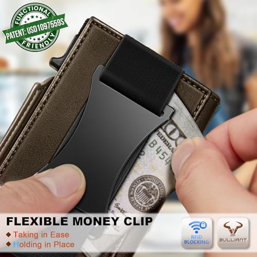 Image of BULLIANT Men Slim Leather Wallet Metal Case Money Clip-Magnetic Closure
