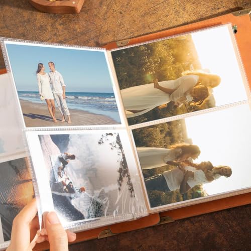 Image of HASTHIP Vintage Photo Album 4x6 Leather Scrapbook Album with Writing Space Refillable Memory Book Tree of Life Design for Travels Anniversary Family Keepsakes