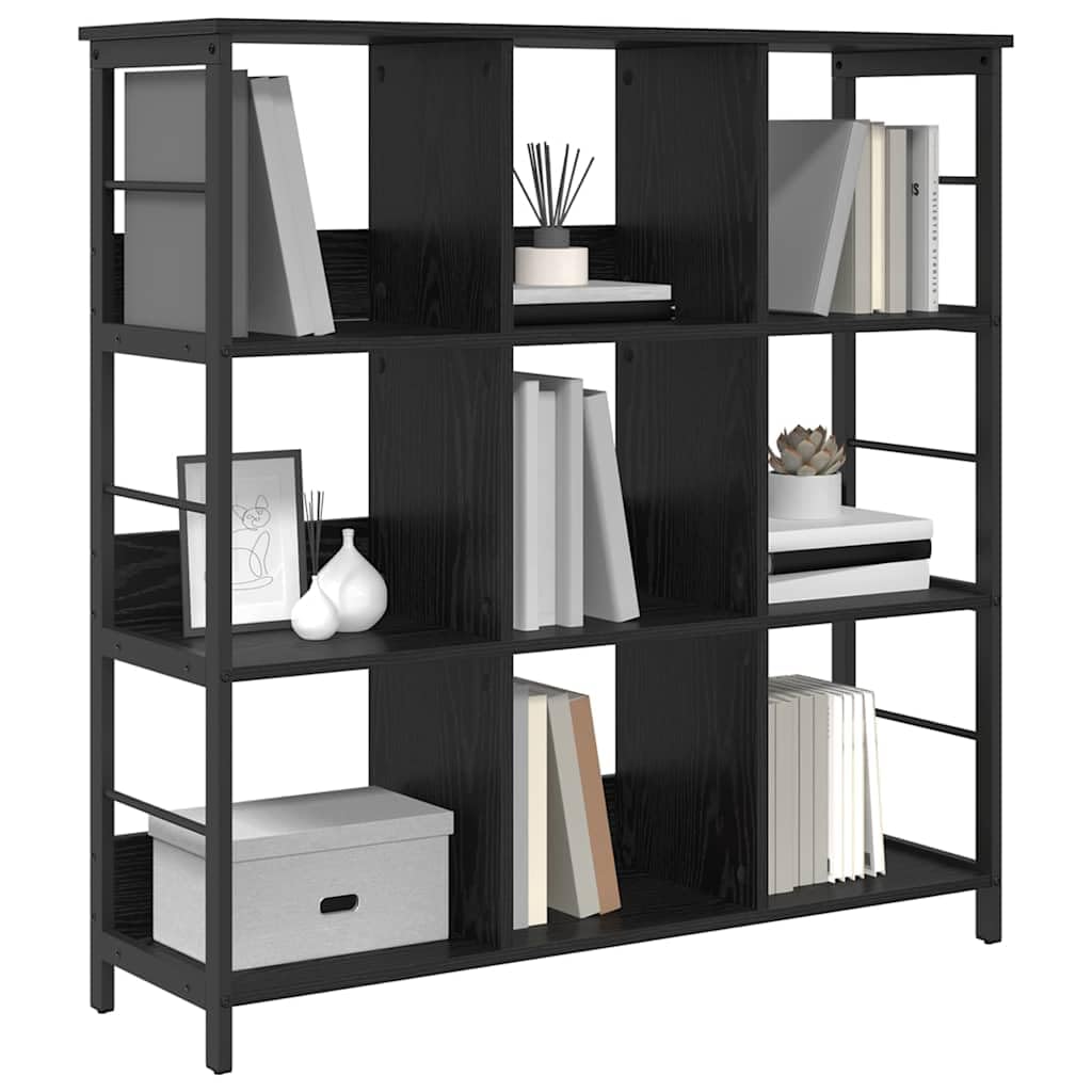Libreria nera effetto rovere, 102 x 32 x 104,5 cm, con 9 ripiani, robusto telaio in acciaio, versatile per soggiorno, studio, corridoio o biblioteca, design durevole