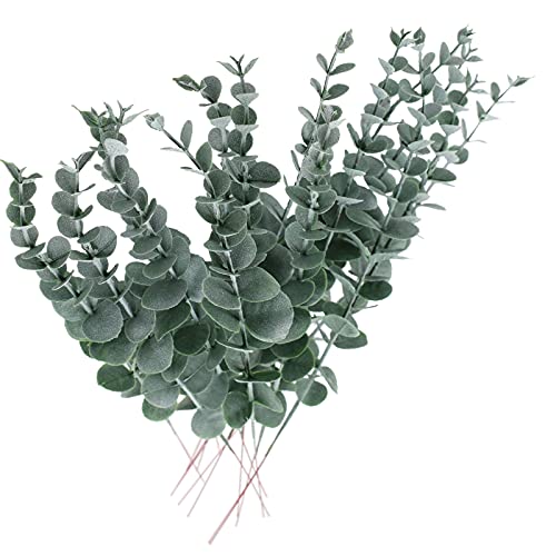 Gfamous 10 Piezas Tallos Artificiales de Eucalipto,Planta Artificial Eucalipto, Hojas de Eucalipto Artificiales,para Decoración De Fiestas, Bodas, Jardín, Hogar, Oficina,Arreglos Florales