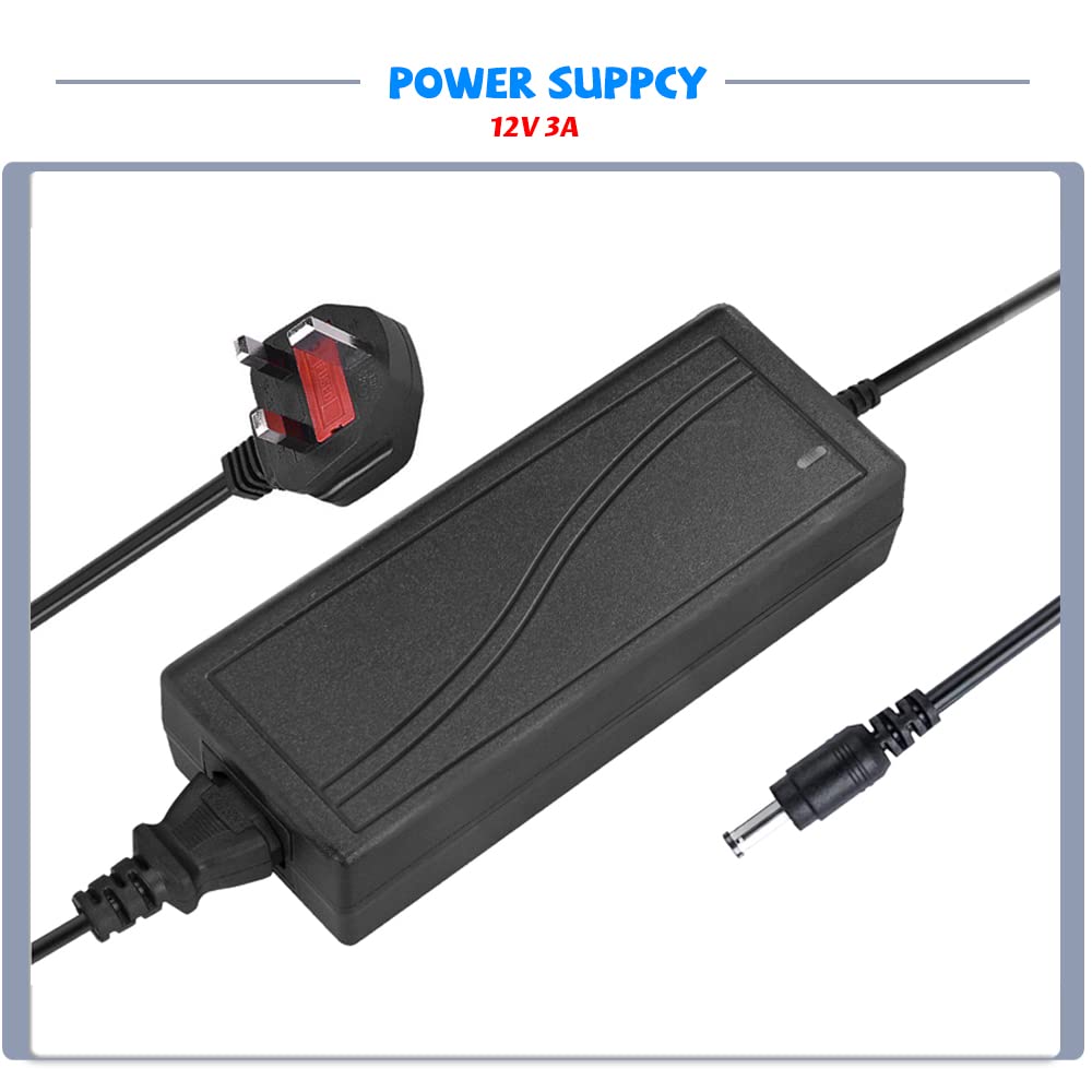 12V 3A Power Supply Adapter - Universal AC/DC Converter For LED Strips, Cameras & Routers