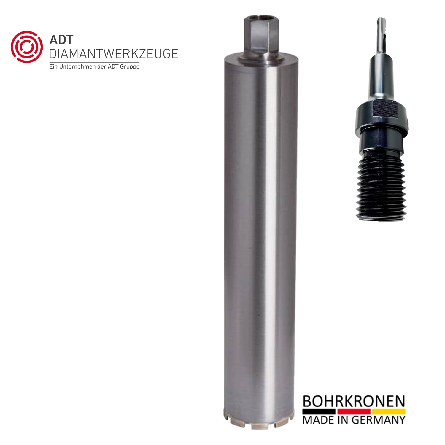 ADT DIAMANTWERKZEUGE | Diamantbohrkrone Economy Line para hormigón, ladrillo y mampostería, núcleo con segmento de techo de 9 mm y 500 mm de longitud útil | Ø 92 mm + SDS Plus adaptador
