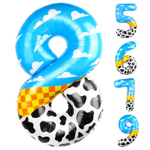 40 Inch 8 Number Balloon Blue Clouds Cartoon Story Balloons Toy Inspired Story Party Supplies for Birthday Party Garland Arch Kit Farm Party Favor (Number 8)
