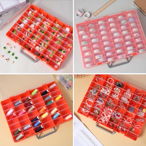 Image of Large 48 Grids Orange Plastic Organizer Box with Dividers, Adjustable Compartment Craft Organizer, Bead Storage Container for Crafts Jewelry Earrings,Tackle Box Organizers(14.2 inch x 10.3 inch x 1.6 inch)