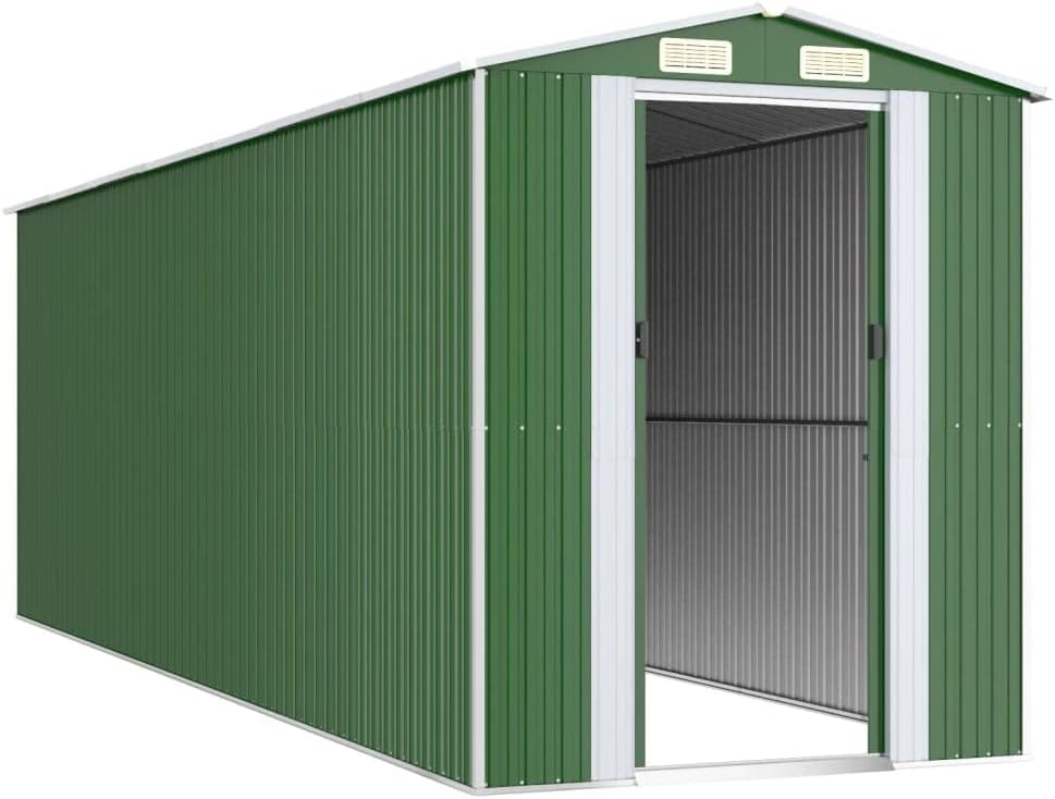 vidaXL Galvanized Steel Garden Shed with open door