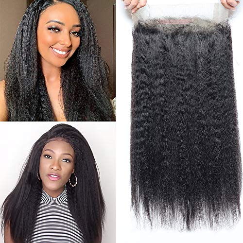 Brazilian Virgin Human Hair Kinky Straight 360 Lace Frontal Closure With Natural Hairline BabyYaki Straight 360 Lace frontal For Black Women (14Inch, 360 frontal)