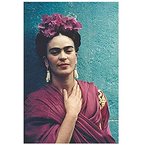 Frida Kahlo Leinwand Wandkunst Poster Frida Kahlo Mit Ohrringen Druckkunst Reproduktion Wandkunst Dekoration Für Wohnzimmer Leinwand Malerei Bild, Rahmenlos,60×80cm Cover