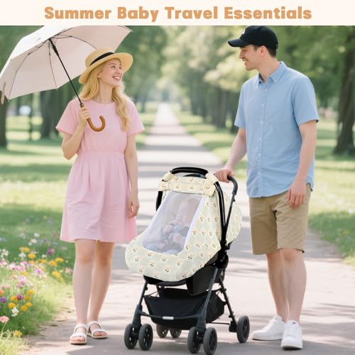 Image of Car Seat Cover Baby, HNHUAMING Muslin Cotton Carseat Covers for Babies Girls Boys Summer Infant Car Seat Covers Canopy, Cozy Newborn Carseat Covers Stroller Cover with Breathable Mesh Window, Floral
