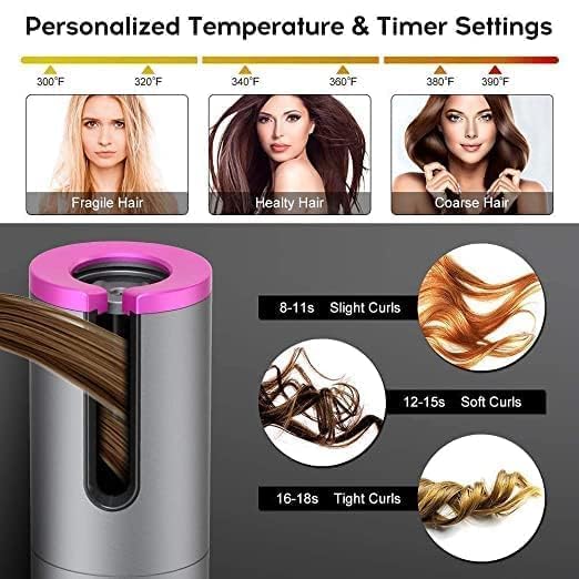 Image of Cordless Automatic Hair Curler - Portable Curling Iron With LCD Temperature Display, Fast Heating, Auto Rotating, USB Rechargeable for Travel and Home (F2)