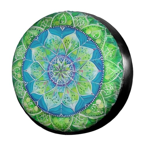 Image of Dujiea Green Circle Pattern Spare Tire Cover, Universal Wheel Tire Cover Waterproof Dust-Proof Tire Protectors for Trailer Rv SUV Truck Camper and Many Vehicle 14 15 16 17 Inch