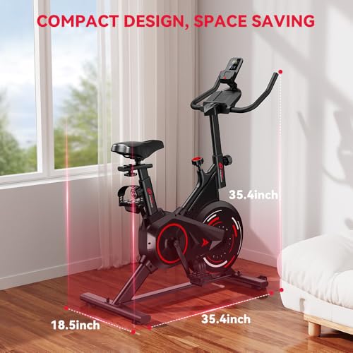 Image of Exercise Bike, Stationary Bike Indoor Cycling Spin Bike with Digital Monitor, Quiet Belt Drive, Adjustable Resistance, Heavy-Duty Frame, 350 LB Capacity, Adjustable Seat and Handlebar, Perfect for Home Gym