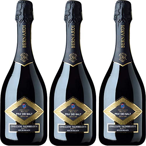 Conegliano Valdobbiadene | Prosecco “Rive di Collalto” Docg | Bernardi Prà del Salt | Bollicine Italiane | 3 Bottiglie 75Cl | Perlage Fine | Aperitivo di Qualità | Idea Regalo