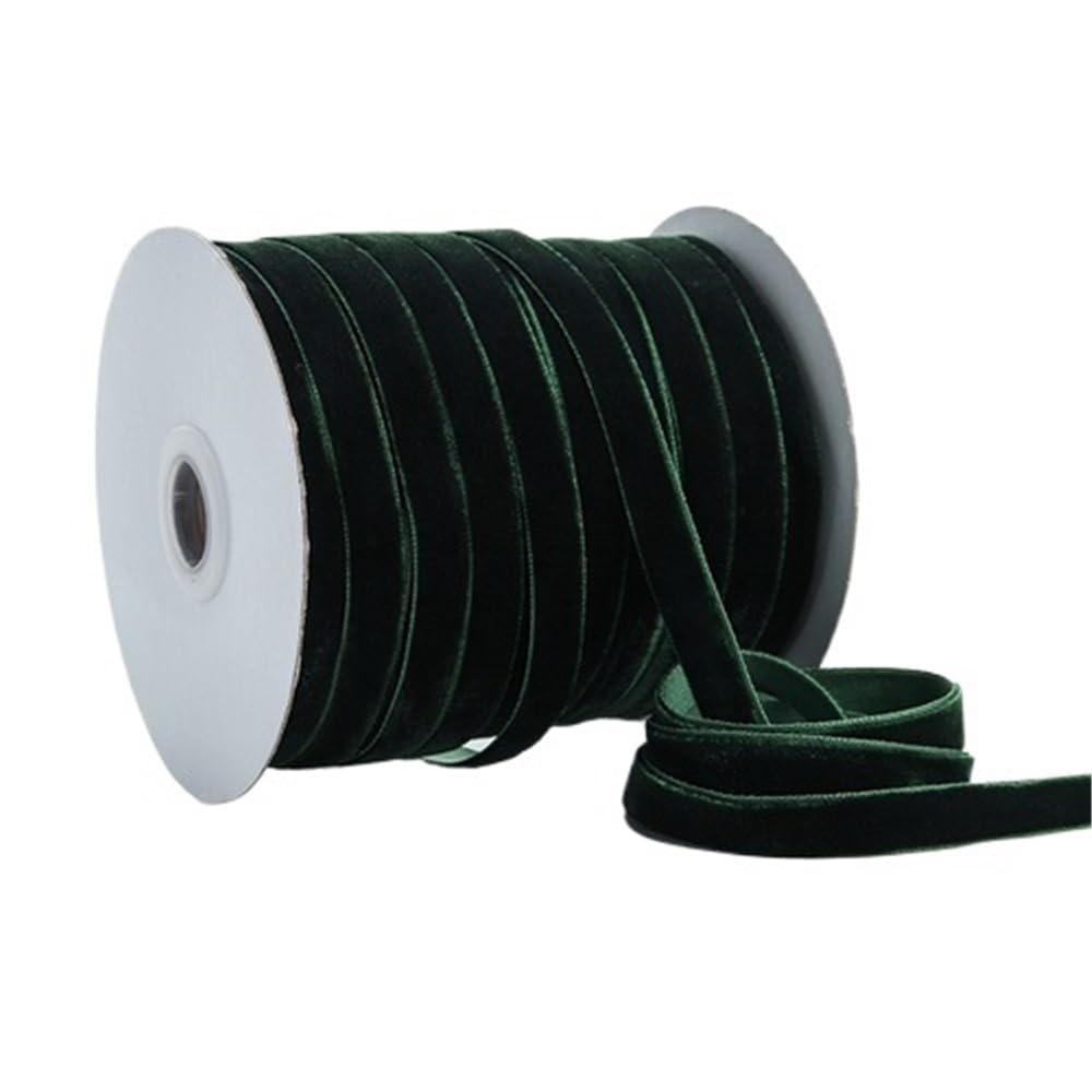 WEITINGKKK Ribbons for Gift Wrapping, Velvet Ribbon Multicolor 1 cm x 50 Yards for Wrapping Decoration Wreath Bow(Blackish Green)