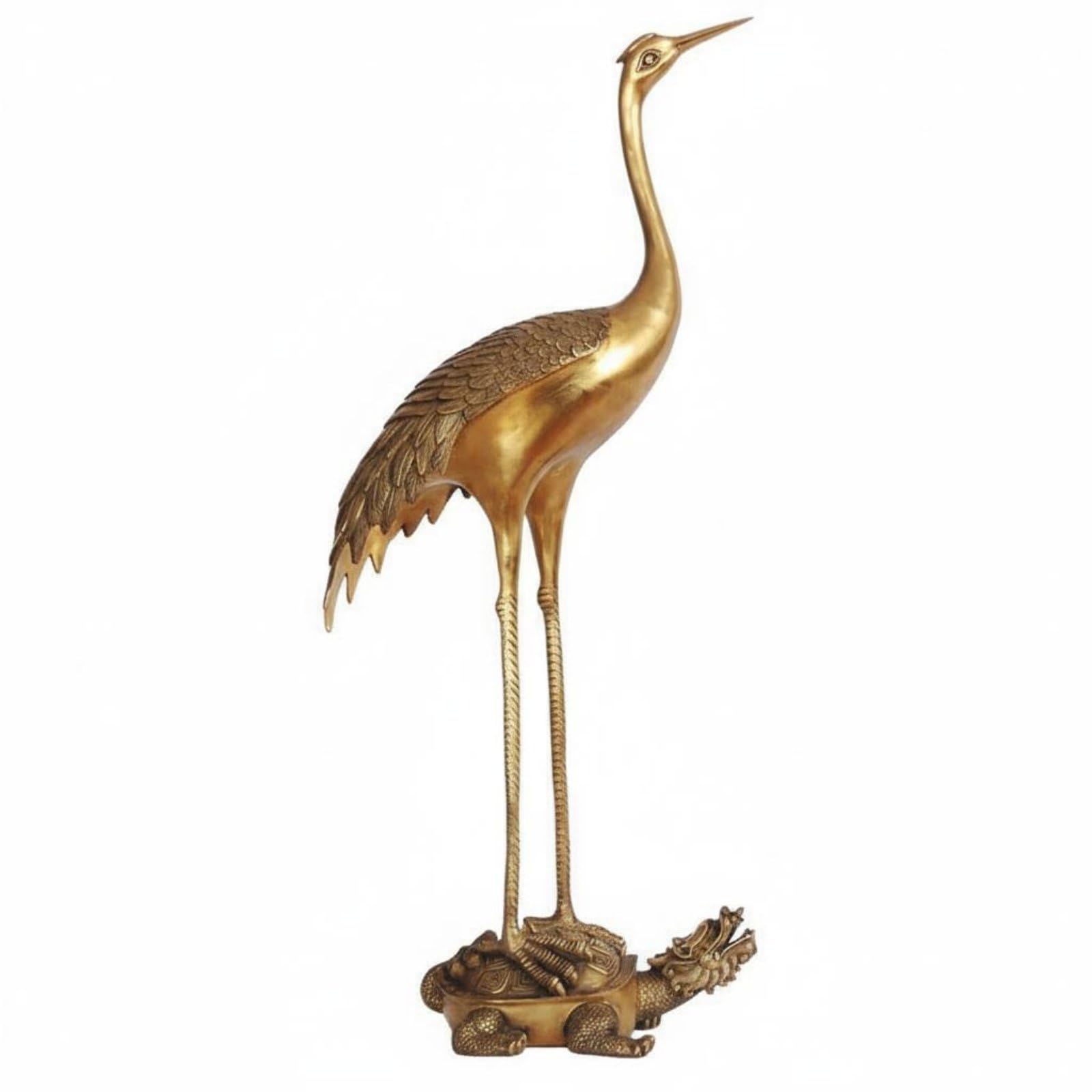Adorno de Ave Zancuda de la Longevidad Coleccionable Escultura de Bronce Estilo Chino Diseño Llamativo Decoración del Hogar para Entrada, Amarillo, 92 Delantero Izq.